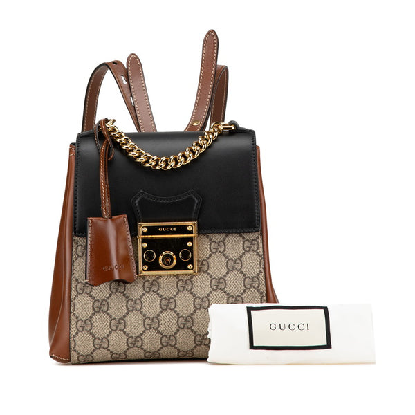 グッチ GGスプリーム リュック バックパック 498194 ブラウン ブラック PVC レザー レディース GUCCI 【中古】