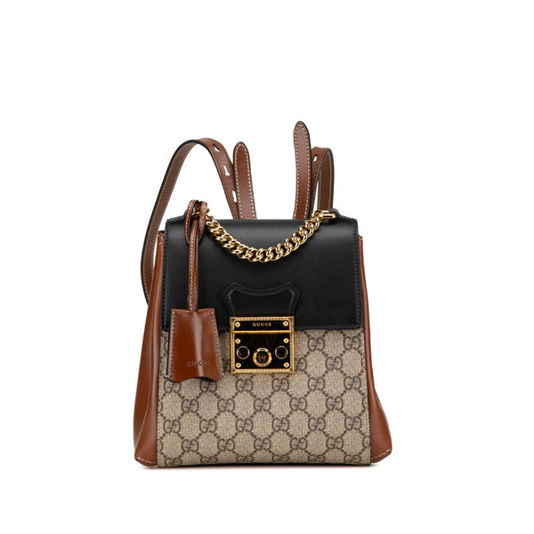 グッチ GGスプリーム リュック バックパック 498194 ブラウン ブラック PVC レザー レディース GUCCI 【中古】