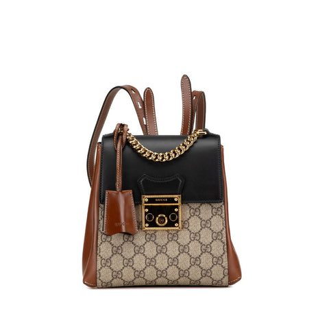 グッチ GGスプリーム リュック バックパック 498194 ブラウン ブラック PVC レザー レディース GUCCI 【中古】