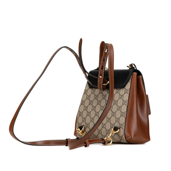 グッチ GGスプリーム リュック バックパック 498194 ブラウン ブラック PVC レザー レディース GUCCI 【中古】