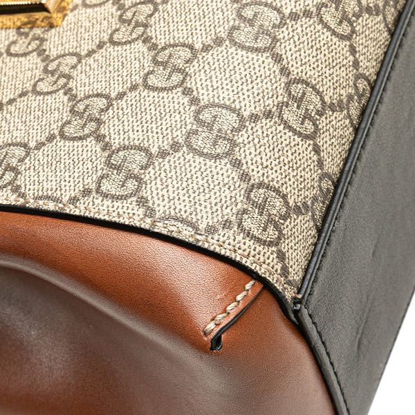 グッチ GGスプリーム リュック バックパック 498194 ブラウン ブラック PVC レザー レディース GUCCI 【中古】