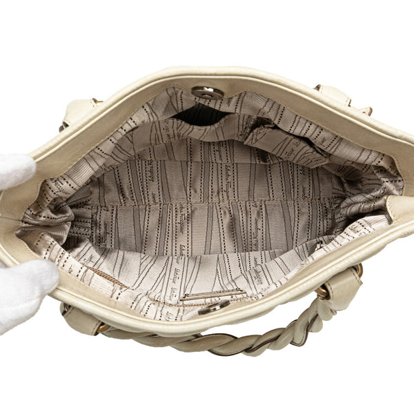 サルヴァトーレフェラガモ ガンチーニ ハンドバッグ AU-21 B380 ホワイト レザー レディース Salvatore Ferragamo 【中古】