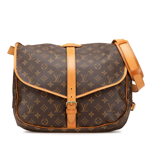ルイ ヴィトン モノグラム ソミュール35 斜め掛け ショルダーバッグ M42254 ブラウン PVC レザー レディース LOUIS VUITTON 【中古】