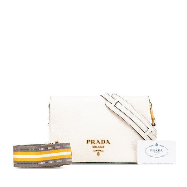プラダ 斜め掛け ショルダーバッグ 1BD159 ホワイト ヴィッテロダイノレザー レディース PRADA 【中古】