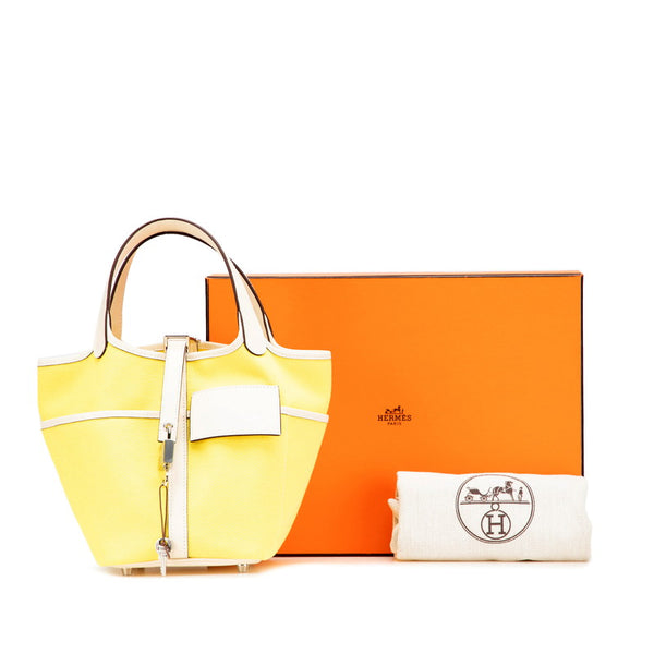 エルメス ピコタンロック カーゴPM ハンドバッグ ジョーヌシトロン ナタ イエロー アイボリー ヴォースイフト トワルゴエラン レディース HERMES 【中古】