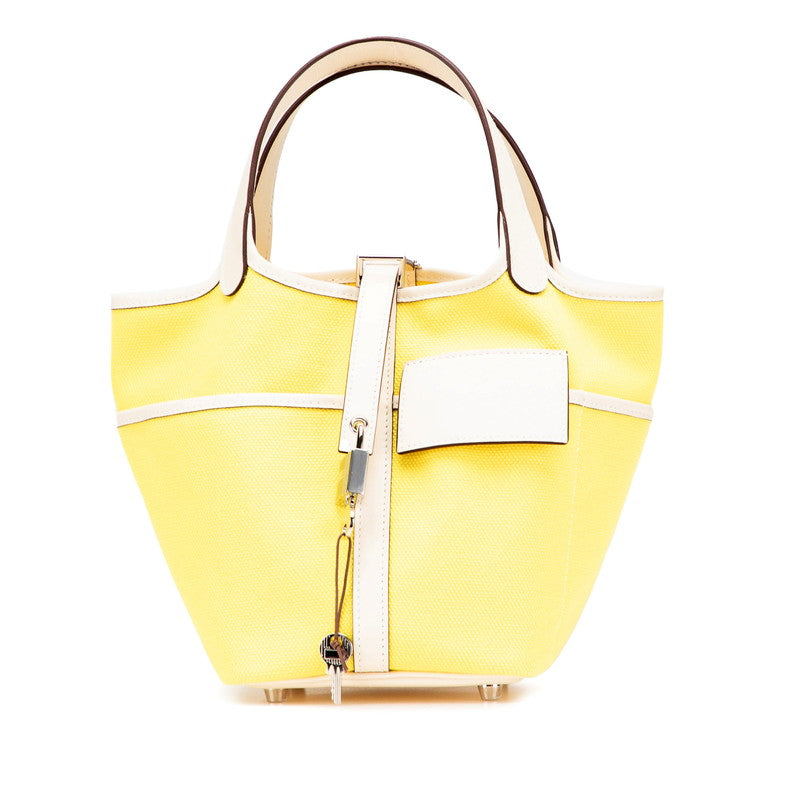 エルメス ピコタンロック カーゴPM ハンドバッグ ジョーヌシトロン ナタ イエロー アイボリー ヴォースイフト トワルゴエラン レディース HERMES 【中古】