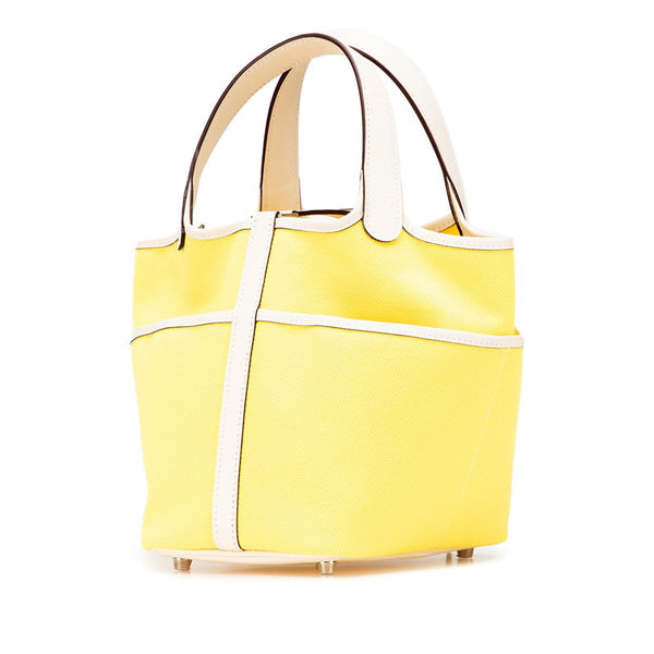 エルメス ピコタンロック カーゴPM ハンドバッグ ジョーヌシトロン ナタ イエロー アイボリー ヴォースイフト トワルゴエラン レディース HERMES 【中古】