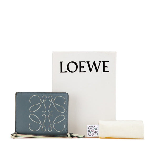 ロエベ アナグラム 二つ折り財布 コンパクトウォレット ブルー レザー レディース LOEWE 【中古】