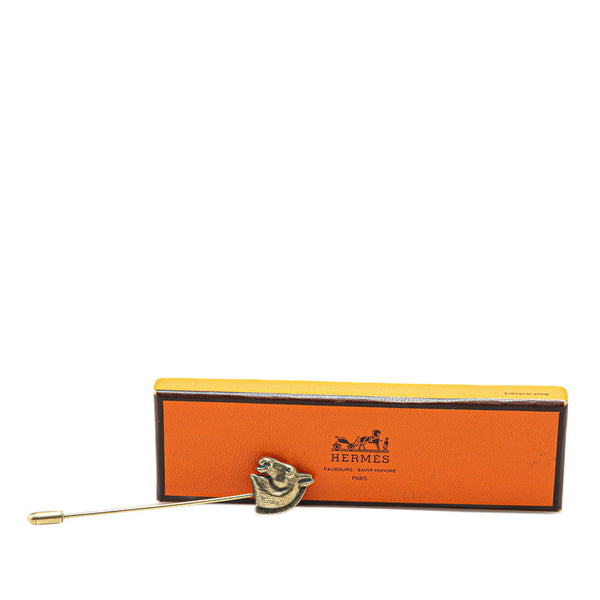 エルメス シュバル ホース 馬 ヘッド ピン ブローチ ゴールド メッキ レディース HERMES 【中古】