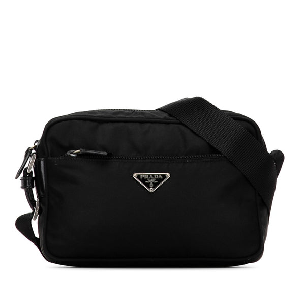 プラダ 三角ロゴプレート テスート ショルダーバッグ ブラック ナイロン レザー レディース PRADA 【中古】