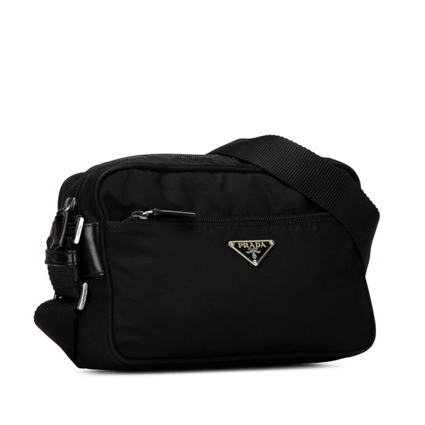 プラダ 三角ロゴプレート テスート ショルダーバッグ ブラック ナイロン レザー レディース PRADA 【中古】