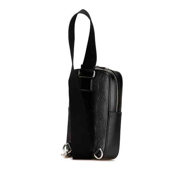 グッチ GGエンボス ボディバッグ クロスバッグ 700431 ブラック パンチングレザー メンズ GUCCI 【中古】