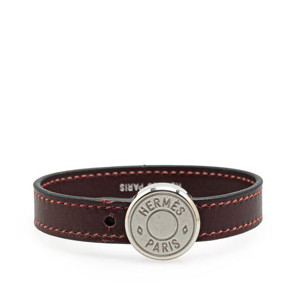 エルメス セリエ ルーピング ブレスレット バングル ワインレッド シルバー レザー メタル レディース HERMES 【中古】