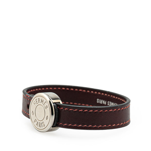 エルメス セリエ ルーピング ブレスレット バングル ワインレッド シルバー レザー メタル レディース HERMES 【中古】