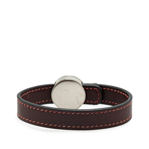 エルメス セリエ ルーピング ブレスレット バングル ワインレッド シルバー レザー メタル レディース HERMES 【中古】