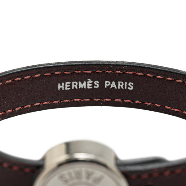 エルメス セリエ ルーピング ブレスレット バングル ワインレッド シルバー レザー メタル レディース HERMES 【中古】