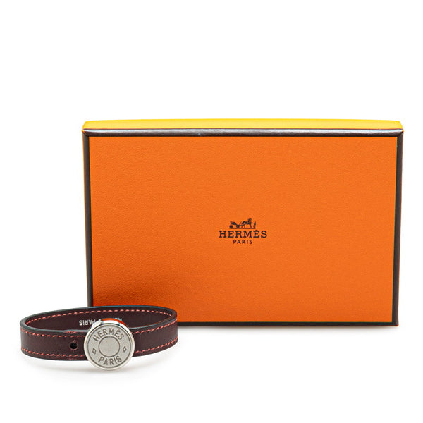 エルメス セリエ ルーピング ブレスレット バングル ワインレッド シルバー レザー メタル レディース HERMES 【中古】