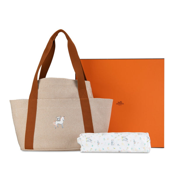 エルメス カブリオル ハンドバッグ マザーズバッグ ブラウン ベージュ トワルアッシュ レディース HERMES 【中古】