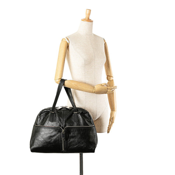 フェンディ ズッカ アンジップド ハンドバッグ トートバッグ 8BR623 ブラック レザー レディース FENDI 【中古】