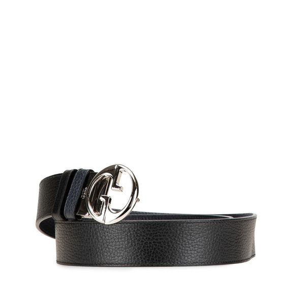 グッチ GGバックル ベルト 85.34 449715 ブラック レザー メタル メンズ GUCCI 【中古】