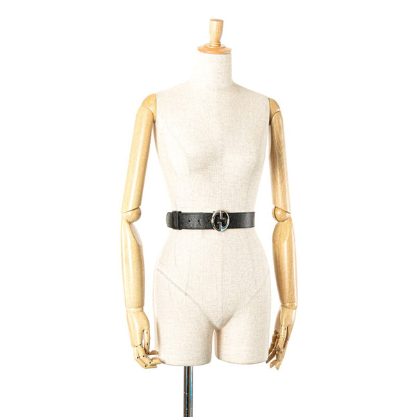 グッチ GGバックル ベルト 85.34 449715 ブラック レザー メタル メンズ GUCCI 【中古】