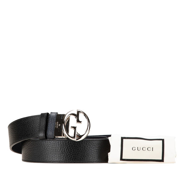 グッチ GGバックル ベルト 85.34 449715 ブラック レザー メタル メンズ GUCCI 【中古】