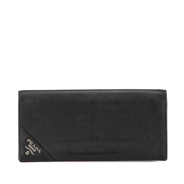 プラダ ロゴ金具 長財布 ブラック サフィアーノ レザー メンズ PRADA 【中古】