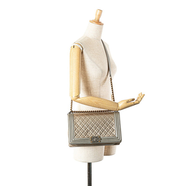 シャネル ココマーク ボーイシャネル28 斜め掛け チェーン ショルダーバッグ ゴールド グレー ラムスキン レディース CHANEL 【中古】