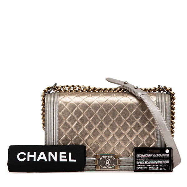 シャネル ココマーク ボーイシャネル28 斜め掛け チェーン ショルダーバッグ ゴールド グレー ラムスキン レディース CHANEL 【中古】