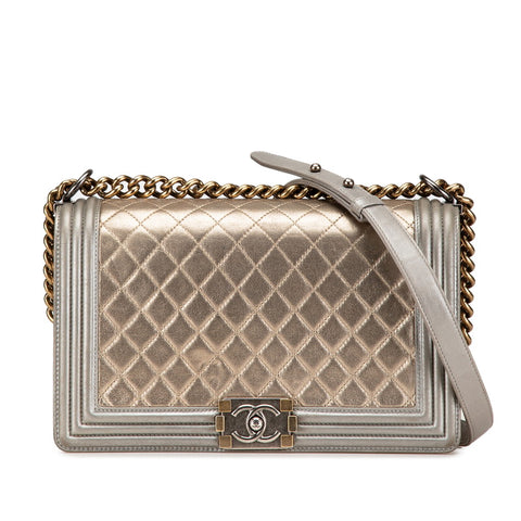 シャネル ココマーク ボーイシャネル28 斜め掛け チェーン ショルダーバッグ ゴールド グレー ラムスキン レディース CHANEL 【中古】
