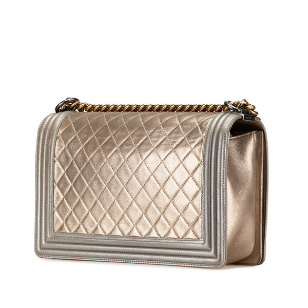 シャネル ココマーク ボーイシャネル28 斜め掛け チェーン ショルダーバッグ ゴールド グレー ラムスキン レディース CHANEL 【中古】