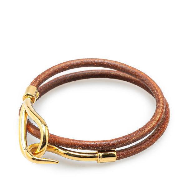 エルメス ジャンボ ブレスレット ブラウン ゴールド レザー メッキ レディース HERMES 【中古】