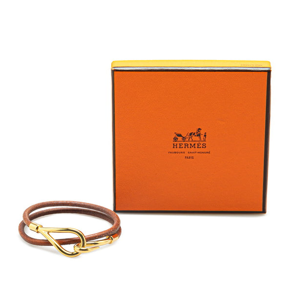 エルメス ジャンボ ブレスレット ブラウン ゴールド レザー メッキ レディース HERMES 【中古】