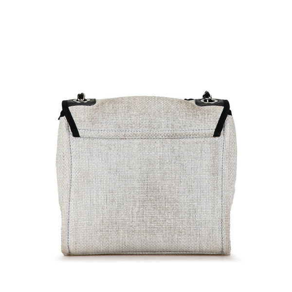 シャネル ココマーク ロゴ ドーヴィル チェーン トートバッグ ショルダーバッグ ホワイト ブラック キャンバス レザー レディース CHANEL 【中古】