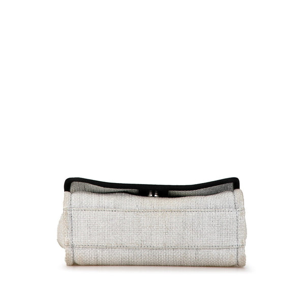 シャネル ココマーク ロゴ ドーヴィル チェーン トートバッグ ショルダーバッグ ホワイト ブラック キャンバス レザー レディース CHANEL 【中古】