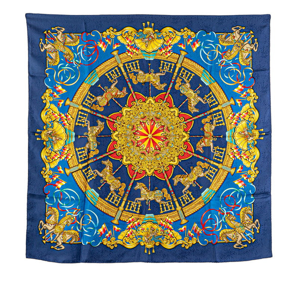 エルメス カレ90 LUNA PARK 遊園地 スカーフ ブルー ゴールド マルチカラー シルク レディース HERMES 【中古】