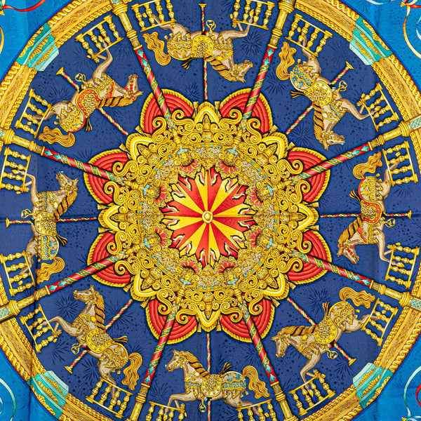 エルメス カレ90 LUNA PARK 遊園地 スカーフ ブルー ゴールド マルチカラー シルク レディース HERMES 【中古】