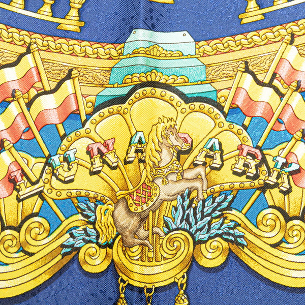 エルメス カレ90 LUNA PARK 遊園地 スカーフ ブルー ゴールド マルチカラー シルク レディース HERMES 【中古】