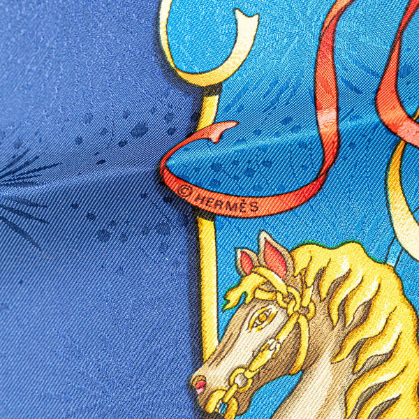 エルメス カレ90 LUNA PARK 遊園地 スカーフ ブルー ゴールド マルチカラー シルク レディース HERMES 【中古】
