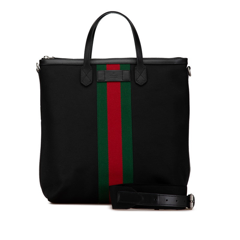 グッチ シェリーライン トートバッグ ショルダーバッグ 2WAY 619751 ブラック キャンバス レザー レディース GUCCI 【中古】