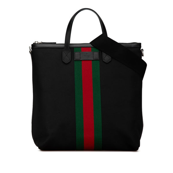 グッチ シェリーライン トートバッグ ショルダーバッグ 2WAY 619751 ブラック キャンバス レザー レディース GUCCI 【中古】