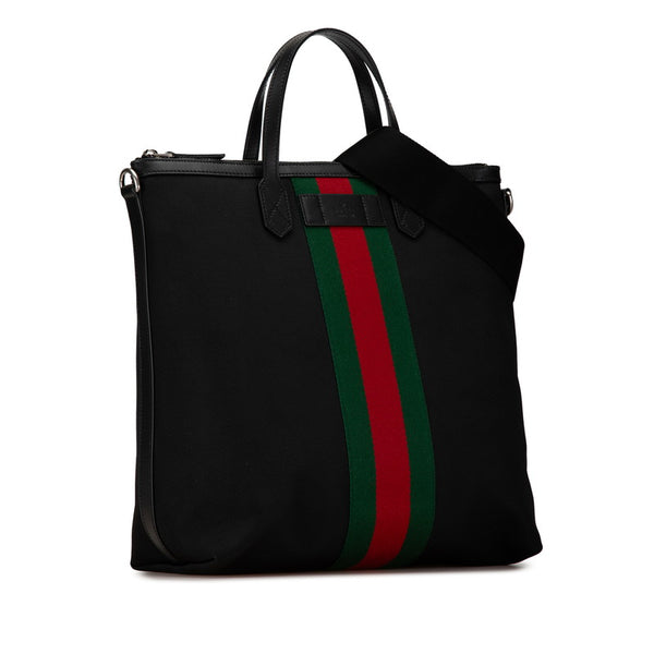 グッチ シェリーライン トートバッグ ショルダーバッグ 2WAY 619751 ブラック キャンバス レザー レディース GUCCI 【中古】
