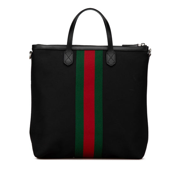 グッチ シェリーライン トートバッグ ショルダーバッグ 2WAY 619751 ブラック キャンバス レザー レディース GUCCI 【中古】