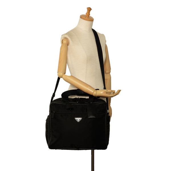 プラダ 三角ロゴプレート ショルダーバッグ トラベルバッグ 2WAY ブラック ナイロン レザー レディース PRADA 【中古】