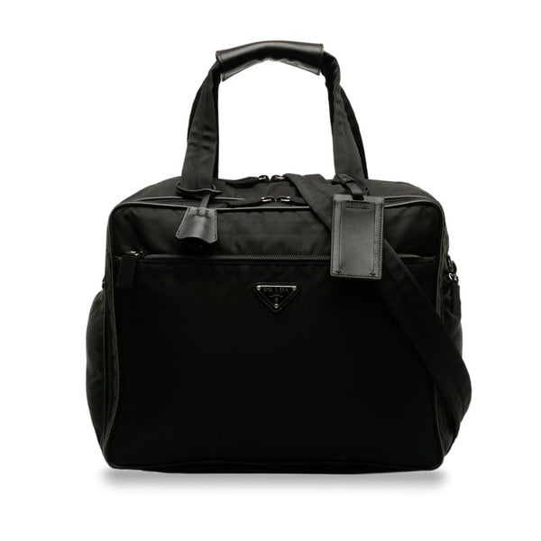 プラダ 三角ロゴプレート ショルダーバッグ トラベルバッグ 2WAY ブラック ナイロン レザー レディース PRADA 【中古】