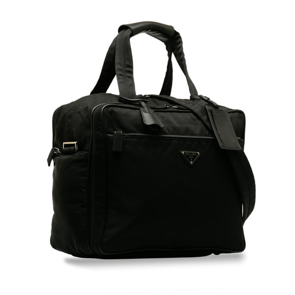 プラダ 三角ロゴプレート ショルダーバッグ トラベルバッグ 2WAY ブラック ナイロン レザー レディース PRADA 【中古】
