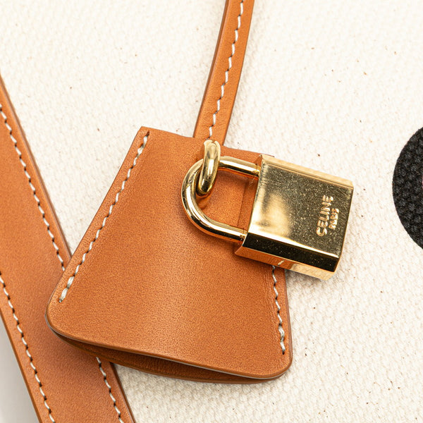 セリーヌ バーティカルカバ ラージ ハンドバッグ トートバッグ ホワイト ブラウン キャンバス レザー レディース CELINE 【中古】