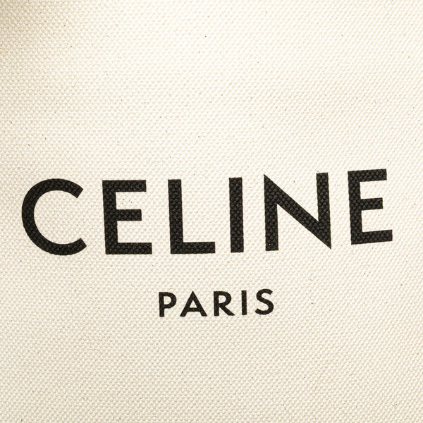 セリーヌ バーティカルカバ ラージ ハンドバッグ トートバッグ ホワイト ブラウン キャンバス レザー レディース CELINE 【中古】