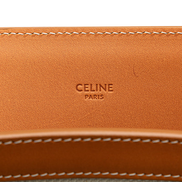 セリーヌ バーティカルカバ ラージ ハンドバッグ トートバッグ ホワイト ブラウン キャンバス レザー レディース CELINE 【中古】
