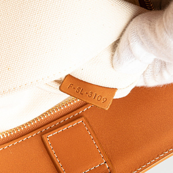 セリーヌ バーティカルカバ ラージ ハンドバッグ トートバッグ ホワイト ブラウン キャンバス レザー レディース CELINE 【中古】